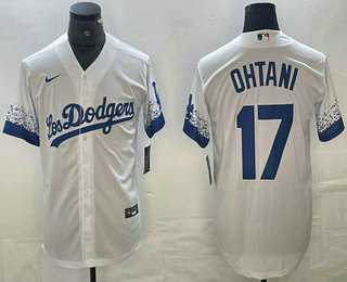Mens Los Angeles Dodgers #17 Shohei Ohtani White 2021 City Connect Cool Base Stitched Jersey->los angeles dodgers->MLB Jersey